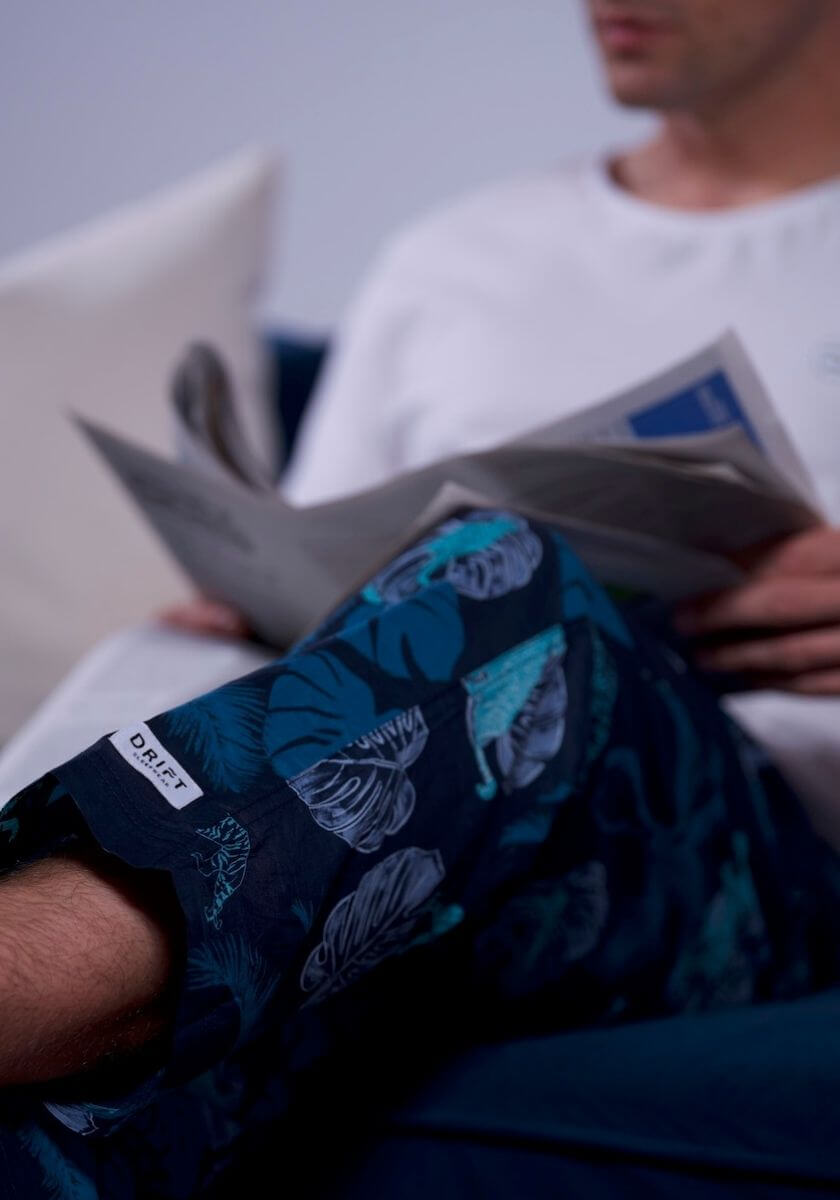 Close up of men's tropical printed pjs