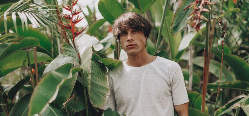 Model close up of white organic cotton pyjama t-shirt
