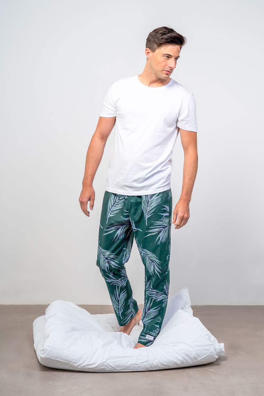 Men's long pyjama bottoms - cabo de rama print dark green