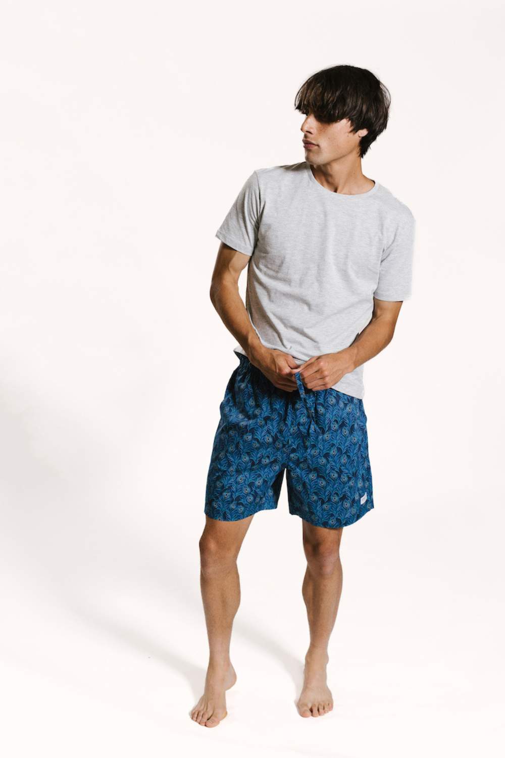 Hera peacock printed mens pyjama shorts made from organic cotton