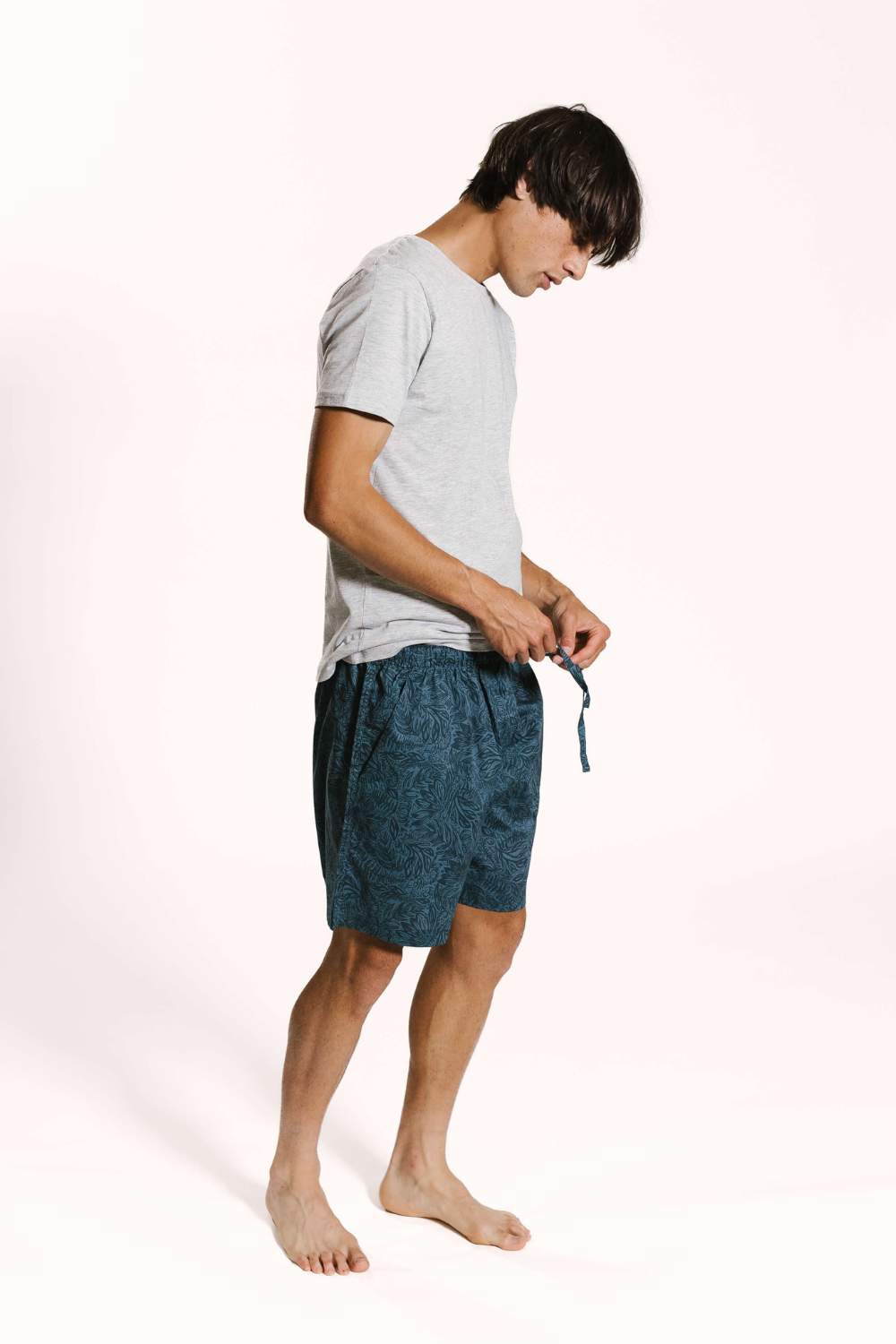 Mens sleepwear shorts in an organic cotton midnight garden print