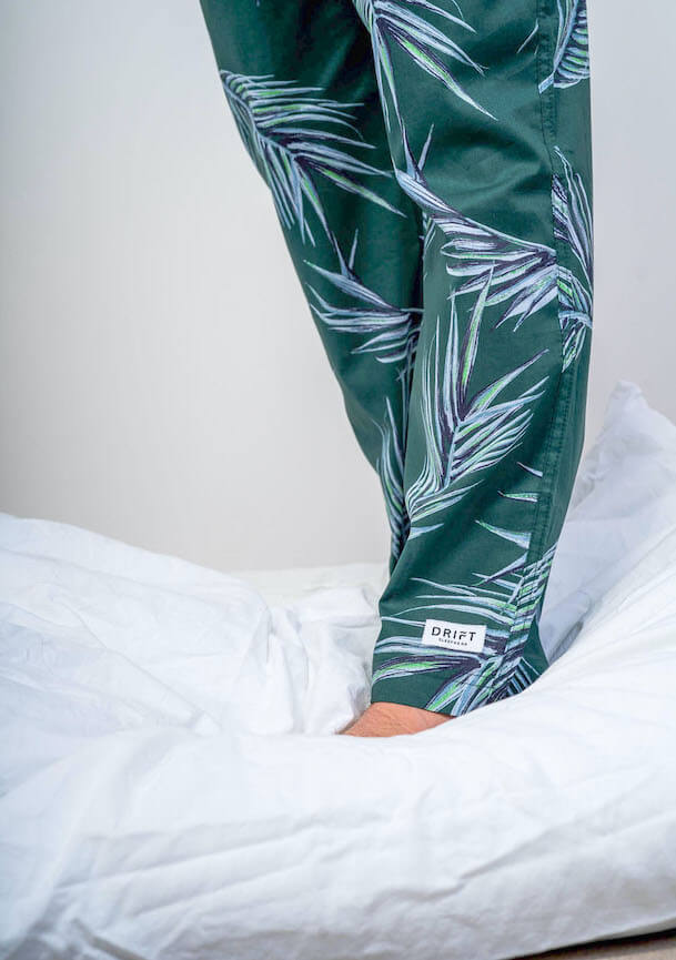 Close up of palm printed mens pjs