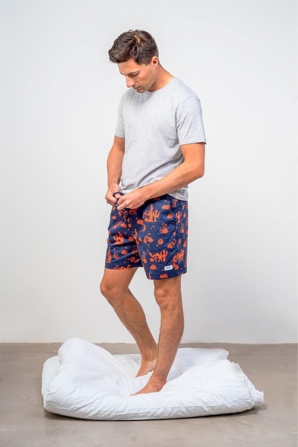 Model wearing Kalahari printed pyjama shorts