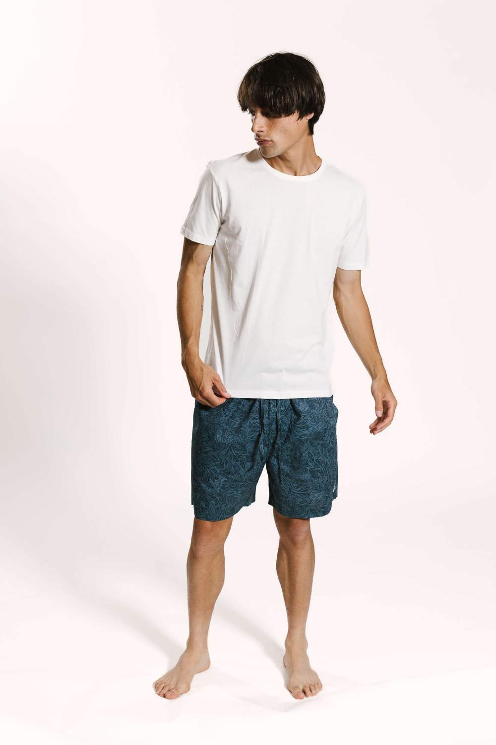 Mens sleepwear shorts set in an organic cotton midnight garden print