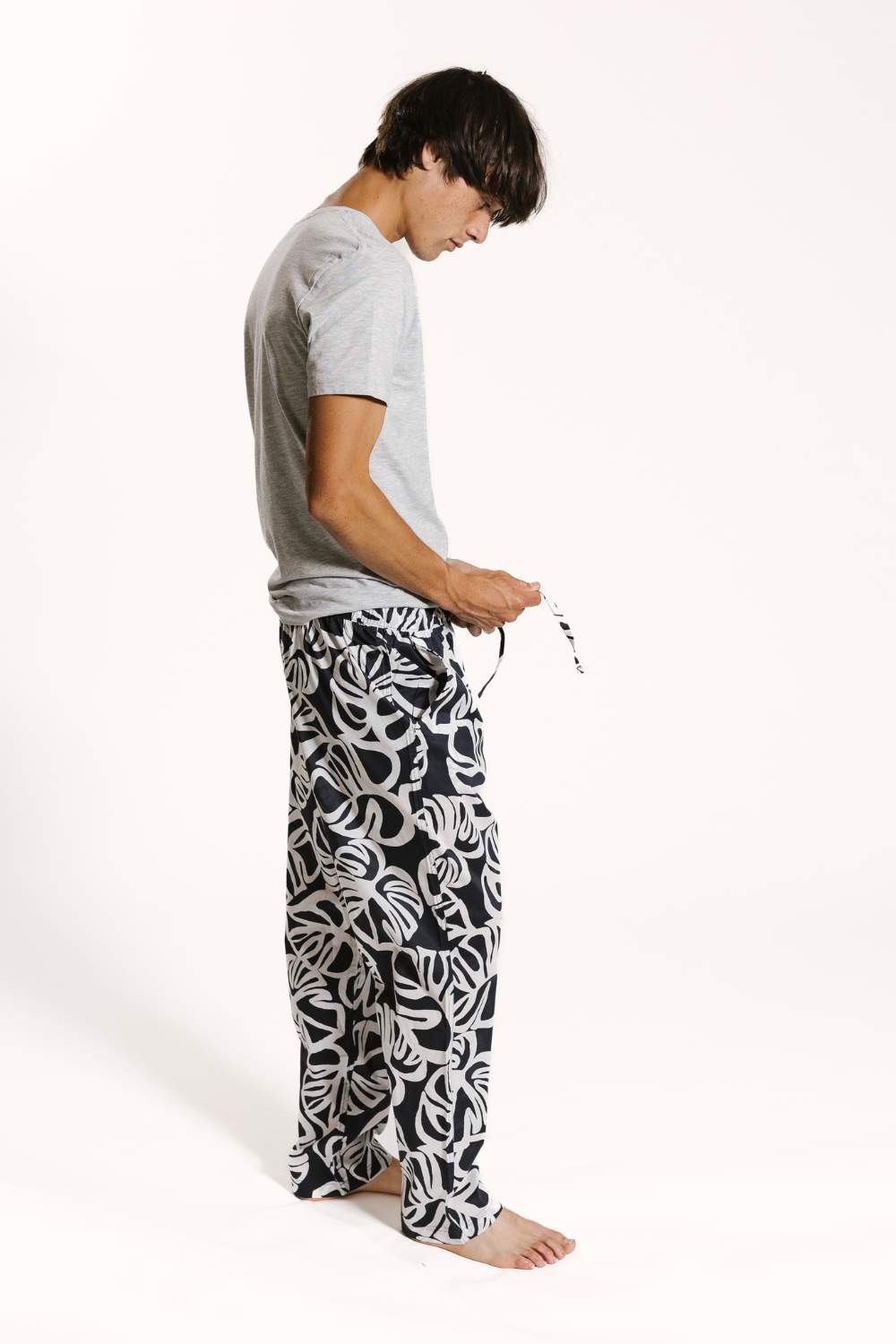 Drift Sleepwear mens premium luxury panama pyjama bottoms with a grey organic cotton t-shirt