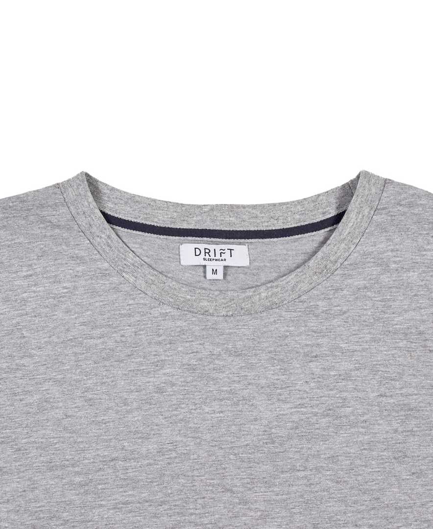 Close up of classic light grey organic cotton sleepwear t-shirt
