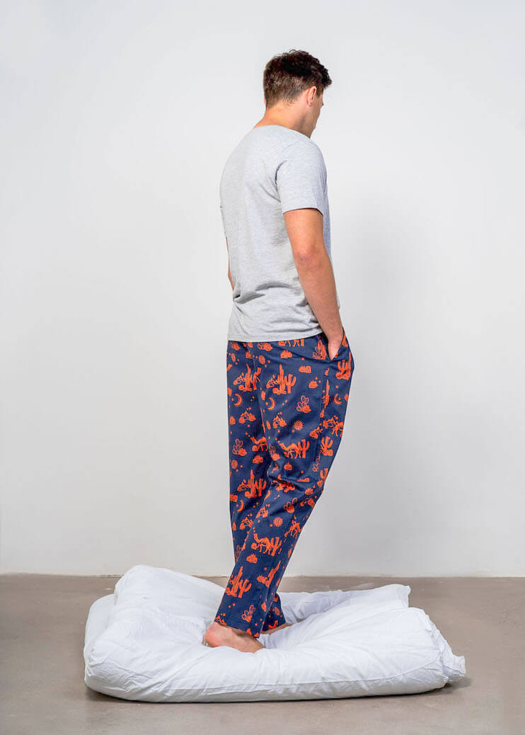 Back of model wearing long pyjama trousers set